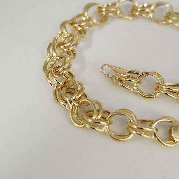 14k Yellow Gold Double Row Chain Link Bracelet 7.2" - Picture 9 of 9